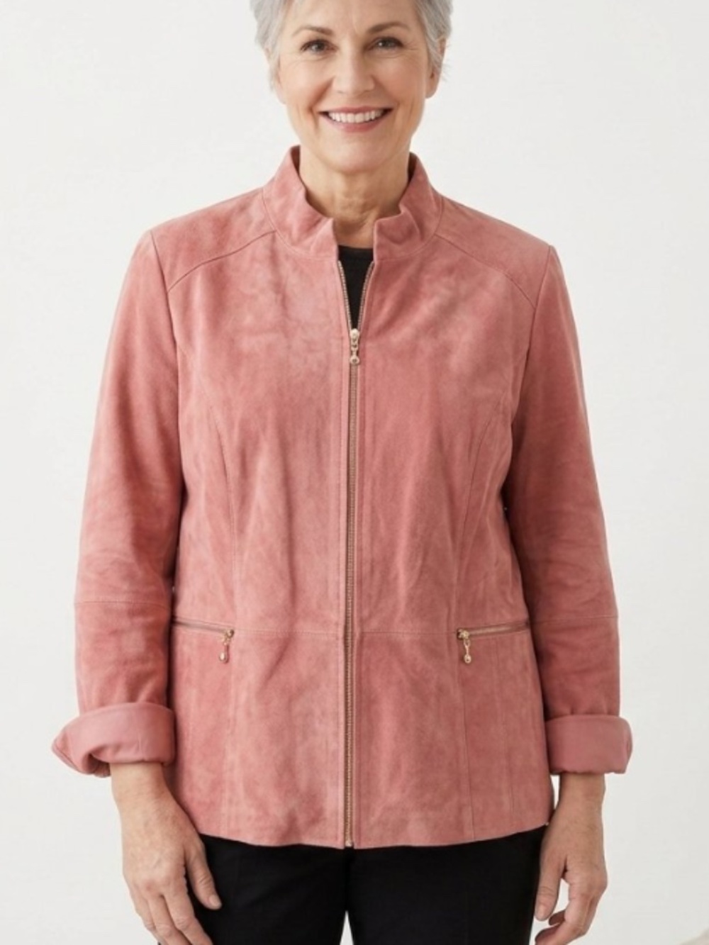 Guillaume Genuine Suede Zip Front Jacket Dusty Rose Pink 2X